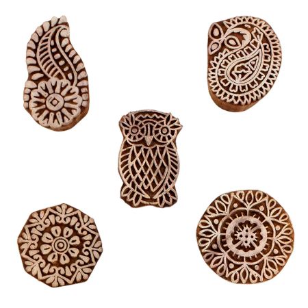 Set of 5 Piece New Mix Wooden Printing Blocks